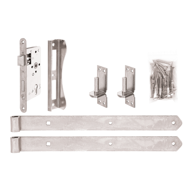 Surtido de herrajes para pórticos de vallado, con agujeros para atornillar avellanados, Material: Acero crudo, Superficie: galvanizado bicromatado Surtido de herrajes para pórticos de vallado, con agujeros para atornillar avellanados, Material: Acero crudo, Superficie: galvanizado bicromatado