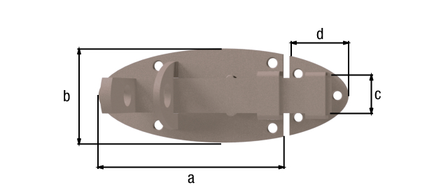DURAVIS® Lock bolt with flat handle, with countersunk screw holes, Material: steel, blue galvanised, Surface: pearl beige duplex-coated RAL 1035, Plate length: 90 mm, Plate width: 44 mm, Slide width: 16 mm, Width of locking plate: 27 mm, No. of holes: 4 / 3, Hole: Ø5.5 / Ø4 mm, 20-year warranty against rusting through