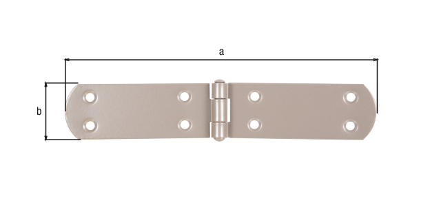 DURAVIS® Charnière de malle, avec goupille rivetée, avec trous de vis fraisés, Matériau: Acier, galvanisé, Finition: double plastification beige perle RAL 1035, Longueur: 195 mm, Largeur: 35 mm, Épaisseur du matériau: 2,00 mm, Nombre de trous: 8, Trou: Ø5,5 mm, Garantie de 20 ans contre l'oxydation