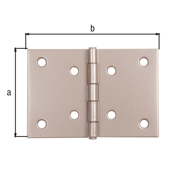 DURAVIS® Hinge, wide, with riveted stainless steel pin, Material: steel, sendzimir galvanised, Surface: pearl beige duplex-coated RAL 1035, Length: 60 mm, Width: 90 mm, Type: rolled, Material thickness: 1.25 mm, No. of holes: 8, Hole: Ø5.3 mm, 20-year warranty against rusting through DURAVIS® Hinge, wide, with riveted stainless steel pin, Material: steel, sendzimir galvanised, Surface: pearl beige duplex-coated RAL 1035, Length: 60 mm, Width: 90 mm, Type: rolled, Material thickness: 1.25 mm, No. of holes: 8, Hole: Ø5.3 mm, 20-year warranty against rusting through