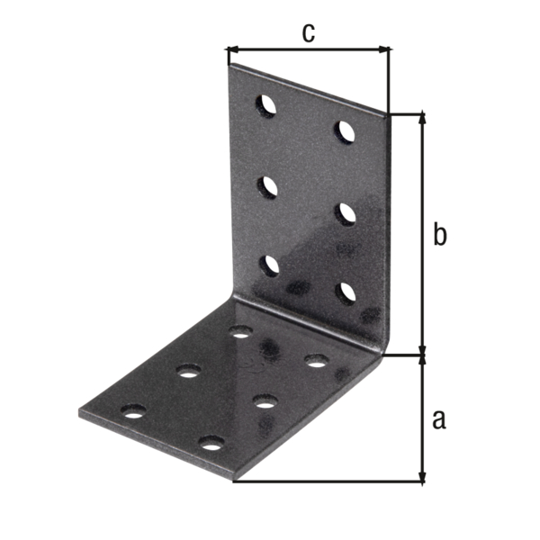 DURAVIS® Lochplattenwinkel, Material: Stahl, sendzimirverzinkt, Oberfläche: schwarzdiamant duplexbeschichtet, mit CE-Kennzeichnung nach ETA-08/0165, Tiefe: 60 mm, Höhe: 60 mm, Breite: 40 mm, Materialstärke: 2,50 mm, Anzahl Löcher: 12, Loch: Ø5 mm, 20 Jahre Garantie gegen Durchrosten