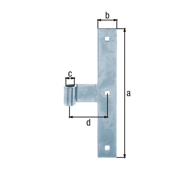 Pernio escuadra recto, con extremidad recta, Material: Acero crudo, Superficie: galvanizado, Altura: 250 mm, Anchura: 35 mm, Ø del rodillo: 14 mm, Distancia del centro de la banda al centro del rodillo: 68 mm, Espesura del material: 4,00 mm, Número de agujeros: 3, Perforación: 7,5 x 7,5 mm Pernio escuadra recto, con extremidad recta, Material: Acero crudo, Superficie: galvanizado, Altura: 250 mm, Anchura: 35 mm, Ø del rodillo: 14 mm, Distancia del centro de la banda al centro del rodillo: 68 mm, Espesura del material: 4,00 mm, Número de agujeros: 3, Perforación: 7,5 x 7,5 mm