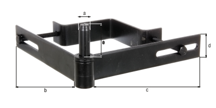 Gonds d'angle collier réglable, Matériau: Acier brut, Finition: laquée noire par immersion cataphorèse, Distance axe-Ø: 14 mm, Longueur du côté gauche: 190 mm, Longueur du côté droit: 190 mm, Hauteur: 35 mm, Longueur axe: 40 mm, Épaisseur du matériau: 5,00 mm Gonds d'angle collier réglable, Matériau: Acier brut, Finition: laquée noire par immersion cataphorèse, Distance axe-Ø: 14 mm, Longueur du côté gauche: 190 mm, Longueur du côté droit: 190 mm, Hauteur: 35 mm, Longueur axe: 40 mm, Épaisseur du matériau: 5,00 mm