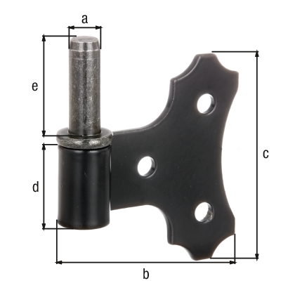 Skobel z płytą ozdobną, materiał: stal surowa, powierzchnia: nanoszony elektroforetycznie czarny lakier zanurzeniowy, Rozmiar trzpienia-Ø: 14 mm, Szerokość całkowita: 94 mm, Wysokość płyty: 94 mm, wysokość rolek: 35 mm, Długość trzpienia: 40 mm, Grubość materiału: 4,00 mm, Ilość otworów: 3, Otwór: Ø9 mm, CutCase Skobel z płytą ozdobną, materiał: stal surowa, powierzchnia: nanoszony elektroforetycznie czarny lakier zanurzeniowy, Rozmiar trzpienia-Ø: 14 mm, Szerokość całkowita: 94 mm, Wysokość płyty: 94 mm, wysokość rolek: 35 mm, Długość trzpienia: 40 mm, Grubość materiału: 4,00 mm, Ilość otworów: 3, Otwór: Ø9 mm, CutCase