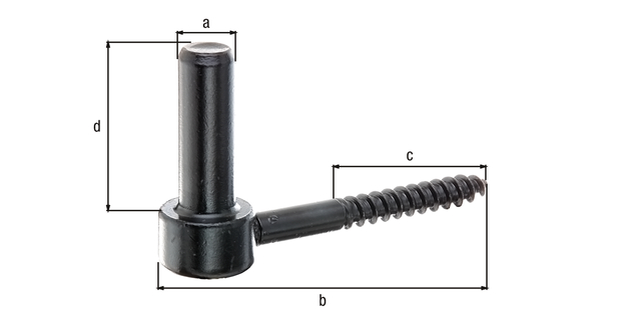 Kloben zum Einschrauben, J-Haken, Material: Stahl roh, Oberfläche: kataphoretisch aufgetragener schwarzer Tauchlack, Dornmaß-Ø: 16 mm, Länge: 110 mm, Gewindelänge: 52 mm, Länge Dorn: 45 mm, Holzgewinde-Ø: 10 mm