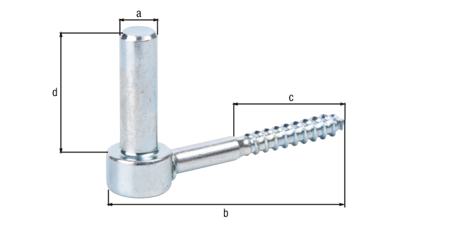 Gond à visser, Matériau: Acier brut, Finition: zinguée, Distance axe-Ø: 14 mm, Longueur: 105 mm, Longueur filetée: 52 mm, Longueur axe: 45 mm, Filetage à bois-Ø: 10 mm