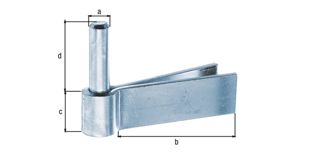 Gond à sceller, Matériau: Acier brut, Finition: zinguée, Distance axe-Ø: 14 mm, Longueur: 92 mm, Hauteur des rouleaux: 30 mm, Longueur axe: 45 mm, Épaisseur du matériau: 5,00 mm Gond à sceller, Matériau: Acier brut, Finition: zinguée, Distance axe-Ø: 14 mm, Longueur: 92 mm, Hauteur des rouleaux: 30 mm, Longueur axe: 45 mm, Épaisseur du matériau: 5,00 mm
