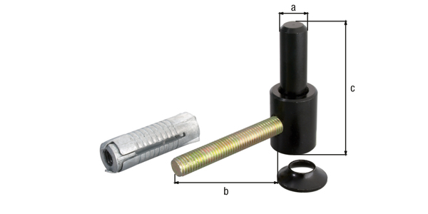 Gond à visser, Matériau: Acier brut, Finition: laquée noire par immersion cataphorèse, Distance axe-Ø: 16 mm, Longueur: 65 mm, Hauteur: 33 mm, Longueur axe: 45 mm, Version: réglable, Filetage: M10