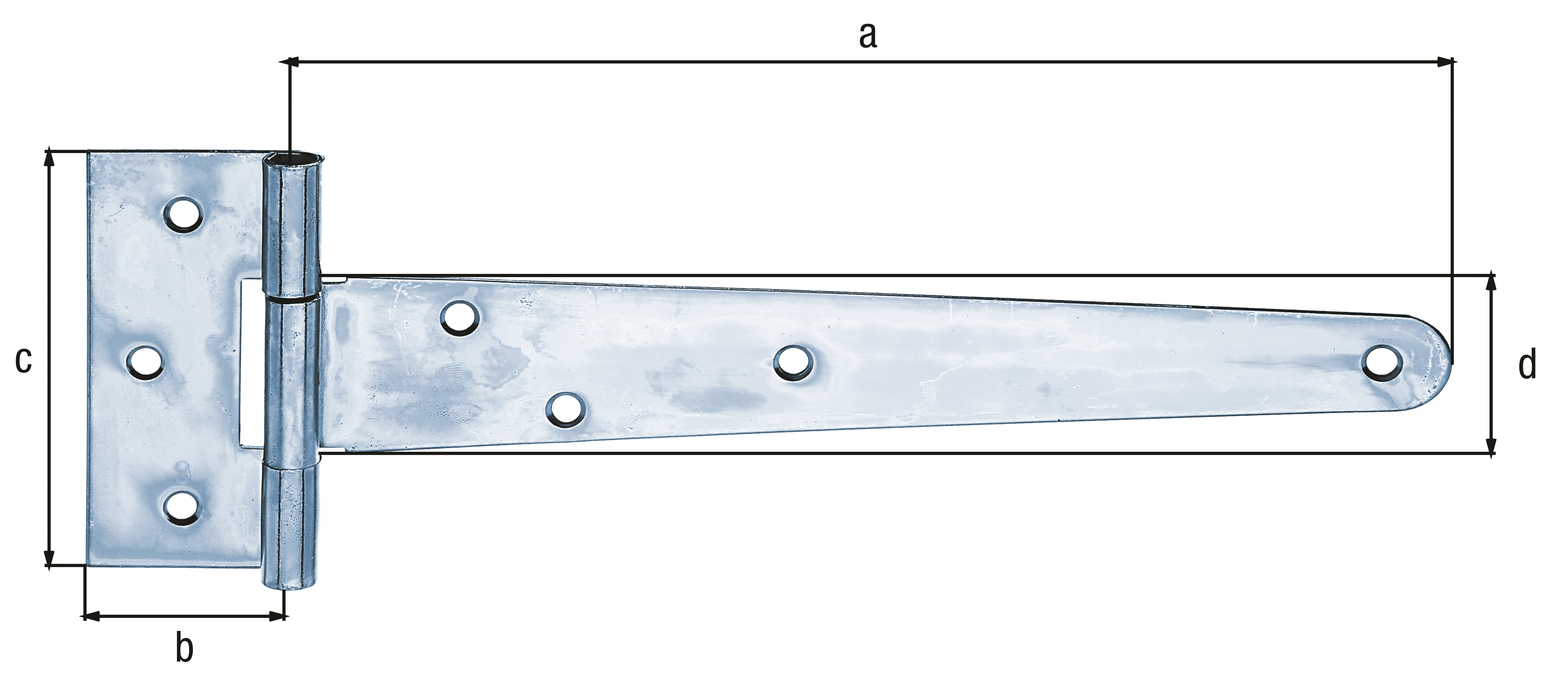 Penture anglaise, avec trous de vis fraisés, avec goupille non rivetée, Matériau: Acier brut, Finition: zinguée, Longueur de penture: 248 mm, Largeur de charnière: 40 mm, Longueur de charnière: 90 mm, Largeur de penture: 46 mm, Épaisseur du matériau: 1,80 mm, Nombre de trous: 7, Trou: Ø6 mm