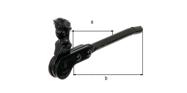 Tope de postigos cabeza de pastora, sin cerradero, Material: Acero crudo, Superficie: Barniz de inmersión negro aplicado de forma cataforética, para empotrar, Grosor máx. de la persiana: 60 mm, Distancia entre el borde interior de la sujeción y el borde exterior del anclaje de pared: 128,5 mm Tope de postigos cabeza de pastora, sin cerradero, Material: Acero crudo, Superficie: Barniz de inmersión negro aplicado de forma cataforética, para empotrar, Grosor máx. de la persiana: 60 mm, Distancia entre el borde interior de la sujeción y el borde exterior del anclaje de pared: 128,5 mm