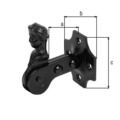 Arrêt de volet tête bergère Modèle Français, Matériau: Acier brut, Finition: plastifiée noire, épaisseur max. du volet: 35 mm, Largeur de platine: 50 mm, Longueur de platine: 55 mm, Nombre de trous: 4, Trou: Ø4,5 mm Arrêt de volet tête bergère Modèle Français, Matériau: Acier brut, Finition: plastifiée noire, épaisseur max. du volet: 35 mm, Largeur de platine: 50 mm, Longueur de platine: 55 mm, Nombre de trous: 4, Trou: Ø4,5 mm