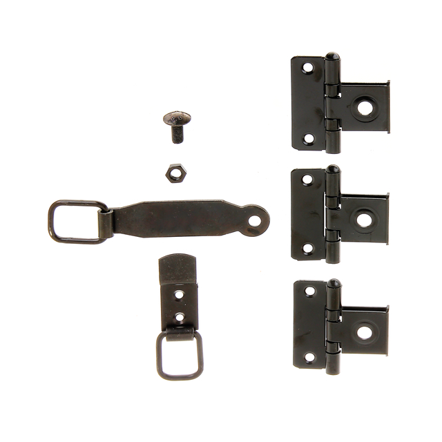 Juego de accesorios para falleba plana, con agujeros para atornillar avellanados, Material: Acero crudo, Superficie: galvanizado en negro, Contenido por U.P.: 1 Pieza, Embalado SB Juego de accesorios para falleba plana, con agujeros para atornillar avellanados, Material: Acero crudo, Superficie: galvanizado en negro, Contenido por U.P.: 1 Pieza, Embalado SB