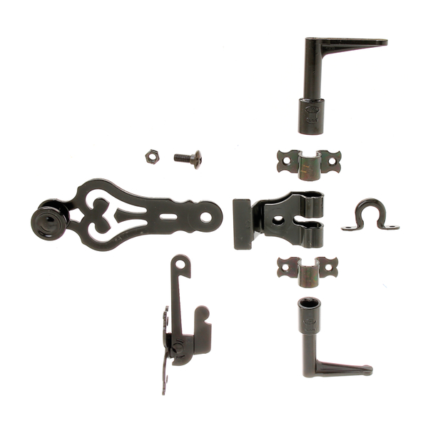 Juego de accesorios para falleba, Material: Acero crudo, Superficie: recubrimiento plástico negro, Contenido por U.P.: 1 Pieza, Embalado SB, CutCase Juego de accesorios para falleba, Material: Acero crudo, Superficie: recubrimiento plástico negro, Contenido por U.P.: 1 Pieza, Embalado SB, CutCase