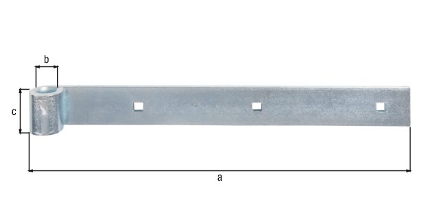 Penture bout droit, Matériau: Acier brut, Finition: zinguée, Longueur: 300 mm, ø gond: 14 mm, Largeur: 35 mm, Nombre de trous: 3, Trou: 7,5 x 7,5 mm
