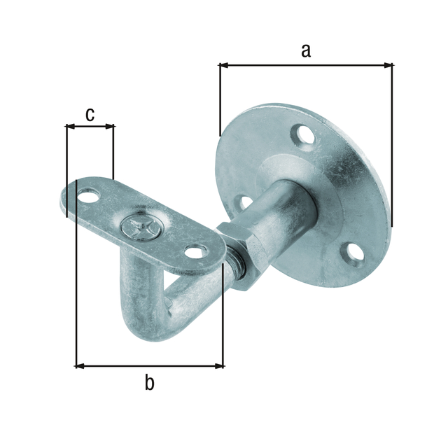 Handrail support, support adjustable, for fixing to the wall, Material: raw steel, Surface: blue galvanised, for screwing on, straight support, Plate dia.: 60 mm, Length of support: 50 mm, Width of support: 20 mm Handrail support, support adjustable, for fixing to the wall, Material: raw steel, Surface: blue galvanised, for screwing on, straight support, Plate dia.: 60 mm, Length of support: 50 mm, Width of support: 20 mm