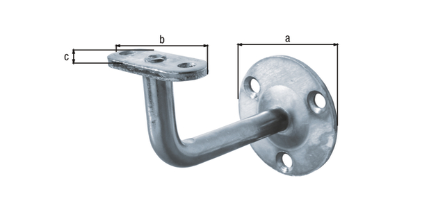 Support de main-courante coudé fixe, pour fixation murale, Matériau: Acier brut, Finition: zinguée, Ø de la plaque: 60 mm, Longueur du support: 51 mm, Largeur du support: 21 mm Support de main-courante coudé fixe, pour fixation murale, Matériau: Acier brut, Finition: zinguée, Ø de la plaque: 60 mm, Longueur du support: 51 mm, Largeur du support: 21 mm