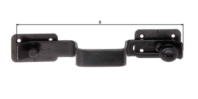 Entrebâilleur de sécurité pour volets, avec trous de vis fraisés, Matériau: Acier brut, Finition: galvanisée noire, Contenu par UV: 1 Pièce, Longueur: 260 mm, Nombre de trous: 8, Trou: Ø5,5 mm, Emballé SB Entrebâilleur de sécurité pour volets, avec trous de vis fraisés, Matériau: Acier brut, Finition: galvanisée noire, Contenu par UV: 1 Pièce, Longueur: 260 mm, Nombre de trous: 8, Trou: Ø5,5 mm, Emballé SB