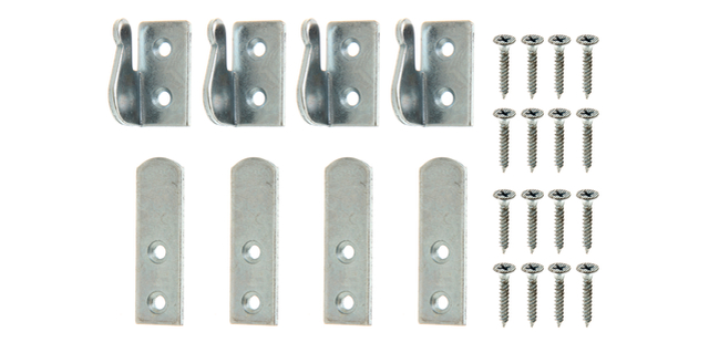 Juego de fijación Picarde, para la cobertura de madera en puertas y ventanas, con agujeros para atornillar avellanados, Material: Acero crudo, Superficie: galvanizado, Contenido por U.P.: 4 Juego, Embalado SB Juego de fijación Picarde, para la cobertura de madera en puertas y ventanas, con agujeros para atornillar avellanados, Material: Acero crudo, Superficie: galvanizado, Contenido por U.P.: 4 Juego, Embalado SB