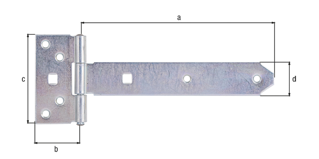 Kreuzgehänge, mit vernietetem Stift, Material: Stahl roh, Oberfläche: galvanisch verzinkt, Dickschichtschutz, Bandlänge: 192 mm, Scharnierbreite: 45 mm, Scharnierlänge: 90 mm, Bandbreite: 34 mm, Ausführung: leicht, Materialstärke: 2,00 mm, Anzahl Löcher: 6 / 2, Loch: Ø6,5 / 9 x 9 mm Kreuzgehänge, mit vernietetem Stift, Material: Stahl roh, Oberfläche: galvanisch verzinkt, Dickschichtschutz, Bandlänge: 192 mm, Scharnierbreite: 45 mm, Scharnierlänge: 90 mm, Bandbreite: 34 mm, Ausführung: leicht, Materialstärke: 2,00 mm, Anzahl Löcher: 6 / 2, Loch: Ø6,5 / 9 x 9 mm
