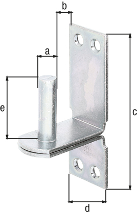 Kloben auf Platte, DII-Haken, mit versenkten Schraublöchern, Material: Stahl roh, Oberfläche: galvanisch verzinkt, Dickschichtschutz, Dornmaß-Ø: 10 mm, Abstand Dorn - Platte: 25 mm, Plattenhöhe: 90 mm, Plattenbreite: 30 mm, Länge Dorn: 30 mm, Materialstärke: 2,50 mm, Anzahl Löcher: 4, Loch: Ø5 mm Kloben auf Platte, DII-Haken, mit versenkten Schraublöchern, Material: Stahl roh, Oberfläche: galvanisch verzinkt, Dickschichtschutz, Dornmaß-Ø: 10 mm, Abstand Dorn - Platte: 25 mm, Plattenhöhe: 90 mm, Plattenbreite: 30 mm, Länge Dorn: 30 mm, Materialstärke: 2,50 mm, Anzahl Löcher: 4, Loch: Ø5 mm