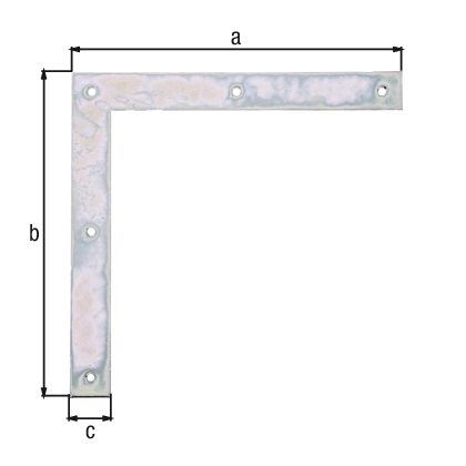 L shaped strap tie for gates, with countersunk screw holes, Material: raw steel, Surface: galvanised, thick-film passivated, Height: 200 mm, Length: 200 mm, Width: 30 mm, Material thickness: 3.00 mm, No. of holes: 5, Hole: Ø5 mm L shaped strap tie for gates, with countersunk screw holes, Material: raw steel, Surface: galvanised, thick-film passivated, Height: 200 mm, Length: 200 mm, Width: 30 mm, Material thickness: 3.00 mm, No. of holes: 5, Hole: Ø5 mm
