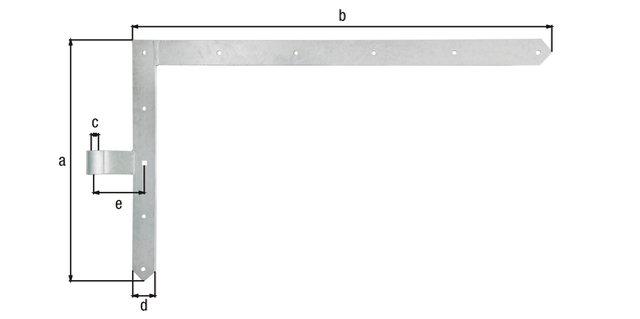 Penture équerre, pour portes de garage, Matériau: Acier brut, Finition: galvanisée à chaud, Hauteur: 600 mm, Longueur: 1000 mm, ø gond: 20 mm, Largeur: 60 mm, Entraxe entre le milieu de la penture et le milieu du gond: 120 mm, Description de l'article: haut, Épaisseur du matériau: 8,00 mm, Nombre de trous: 9 / 1, Trou: Ø10 / 12 x 12 mm