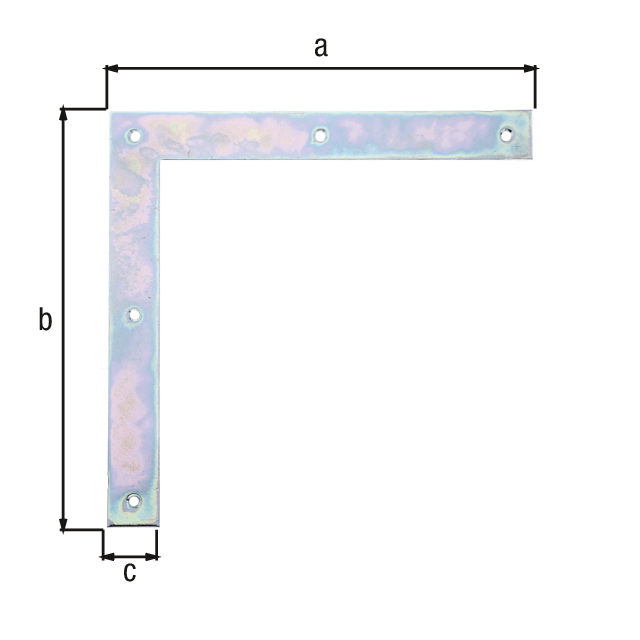 Équerre de fenêtre renforcée, avec trous de vis fraisés, Matériau: Acier brut, Finition: galvanisée passivée, Hauteur: 250 mm, Longueur: 250 mm, Largeur: 30 mm, Épaisseur du matériau: 3,00 mm, Nombre de trous: 5, Trou: Ø5 mm