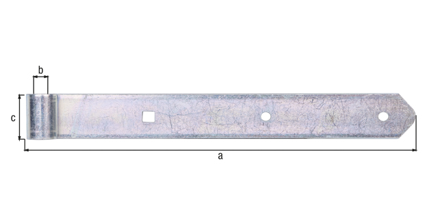 Zawias pasowy prosty, zakończenie zaokrąglone, materiał: stal surowa, powierzchnia: ocynkowana galwanicznie, pasywowana grubowarstwowo, Długość: 300 mm, Średnica rolki: 13 mm, Szerokość: 40 mm, Grubość materiału: 5,00 mm, Liczba otworów: 2 / 1, Otwór: Ø7 / 9 x 9 mm Zawias pasowy prosty, zakończenie zaokrąglone, materiał: stal surowa, powierzchnia: ocynkowana galwanicznie, pasywowana grubowarstwowo, Długość: 300 mm, Średnica rolki: 13 mm, Szerokość: 40 mm, Grubość materiału: 5,00 mm, Liczba otworów: 2 / 1, Otwór: Ø7 / 9 x 9 mm