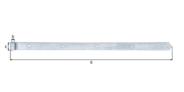 Ladenband, gerade, Abschluss abgerundet, Material: Stahl roh, Oberfläche: galvanisch verzinkt, Dickschichtschutz, Länge: 800 mm, Rollen-Ø: 13 mm, Breite: 40 mm, Materialstärke: 5,00 mm, Anzahl Löcher: 4 / 1, Loch: Ø7 / 9 x 9 mm
