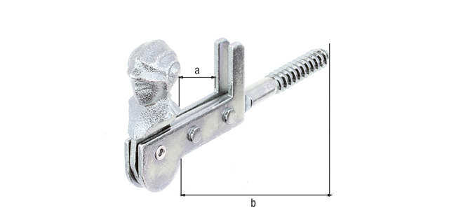 Fensterladen-Feststeller, Frauenkopf, mit Anschlag, Material: Stahl roh, Oberfläche: galvanisch verzinkt, Dickschichtschutz, zum Einschrauben, max. Fensterladenstärke: 28 mm, Abstand Innenkante Feststeller - Außenkante Holzgewinde: 121 mm, Holzgewinde-Ø: 9 x 60 mm Fensterladen-Feststeller, Frauenkopf, mit Anschlag, Material: Stahl roh, Oberfläche: galvanisch verzinkt, Dickschichtschutz, zum Einschrauben, max. Fensterladenstärke: 28 mm, Abstand Innenkante Feststeller - Außenkante Holzgewinde: 121 mm, Holzgewinde-Ø: 9 x 60 mm