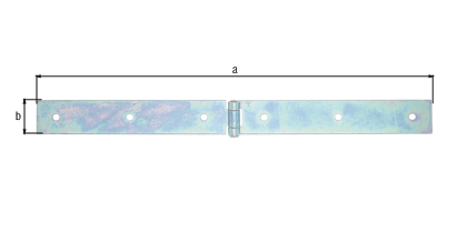 Box hinge, with riveted pin, Material: raw steel, Surface: galvanised, thick-film passivated, Length: 400 mm, Width: 35 mm, Type: light, Material thickness: 2.50 mm, No. of holes: 6, Hole: Ø6.5 mm Box hinge, with riveted pin, Material: raw steel, Surface: galvanised, thick-film passivated, Length: 400 mm, Width: 35 mm, Type: light, Material thickness: 2.50 mm, No. of holes: 6, Hole: Ø6.5 mm