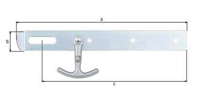 Hasp with hook, Material: raw steel, Surface: galvanised, thick-film passivated, Length of top latch: 250 mm, Width: 30 mm, Distance centre of slot - end of hasp: 112 mm, Material thickness: 3.00 mm, No. of holes: 1 / 3, Hole: 10 x 40 / Ø5.5 mm Hasp with hook, Material: raw steel, Surface: galvanised, thick-film passivated, Length of top latch: 250 mm, Width: 30 mm, Distance centre of slot - end of hasp: 112 mm, Material thickness: 3.00 mm, No. of holes: 1 / 3, Hole: 10 x 40 / Ø5.5 mm