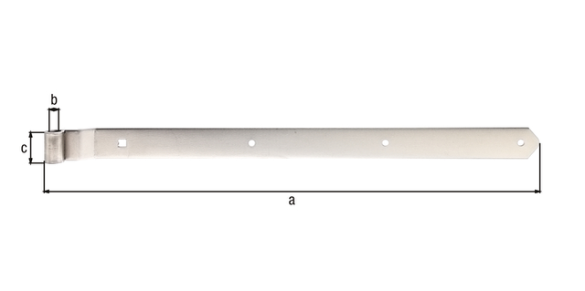 Penture coudée bout arrondi, Matériau: Acier inoxydable, Longueur: 704 mm, ø gond: 16 mm, Largeur: 45 mm, Épaisseur du matériau: 5,00 mm, Nombre de trous: 3 / 1, Trou: Ø9 / 11 x 11 mm Penture coudée bout arrondi, Matériau: Acier inoxydable, Longueur: 704 mm, ø gond: 16 mm, Largeur: 45 mm, Épaisseur du matériau: 5,00 mm, Nombre de trous: 3 / 1, Trou: Ø9 / 11 x 11 mm