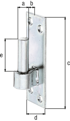 Cardine su piastra DI, modello Germania meridionale, con fori per viti incassate, Materiale: acciaio grezzo, superficie: galvanizzata, passivata a strato spesso, Entrata-Ø: 13 mm, Distanza spina-piastra: 10 mm, Altezza piastra: 110 mm, Larghezza piastra: 36 mm, Lunghezza spina: 45 mm, Spessore del materiale: 4,00 mm, Numero di fori: 4, Foro: Ø6 mm Cardine su piastra DI, modello Germania meridionale, con fori per viti incassate, Materiale: acciaio grezzo, superficie: galvanizzata, passivata a strato spesso, Entrata-Ø: 13 mm, Distanza spina-piastra: 10 mm, Altezza piastra: 110 mm, Larghezza piastra: 36 mm, Lunghezza spina: 45 mm, Spessore del materiale: 4,00 mm, Numero di fori: 4, Foro: Ø6 mm