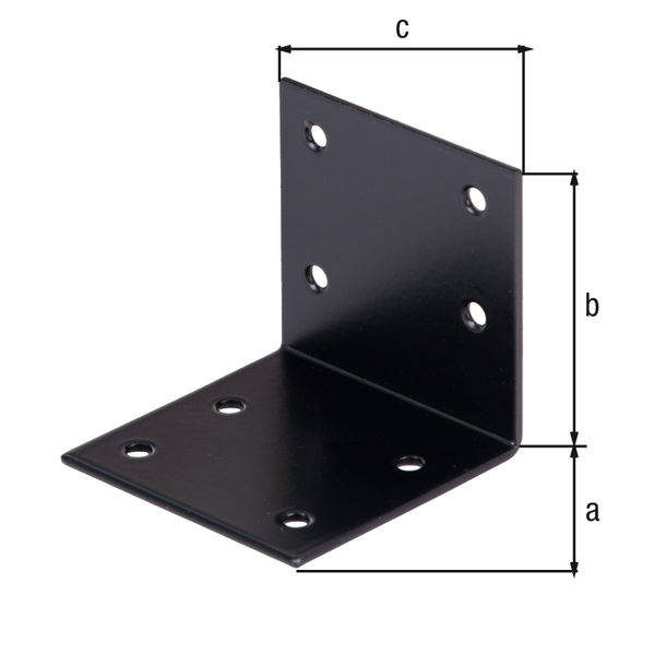 Wide angle bracket, equal sided, with countersunk screw holes, Material: raw steel, Surface: galvanised, black powder-coated, Depth: 60 mm, Height: 60 mm, Width: 60 mm, Material thickness: 2.00 mm, No. of holes: 8, Hole: Ø5 mm, 15-year warranty against rusting through, CutCase Wide angle bracket, equal sided, with countersunk screw holes, Material: raw steel, Surface: galvanised, black powder-coated, Depth: 60 mm, Height: 60 mm, Width: 60 mm, Material thickness: 2.00 mm, No. of holes: 8, Hole: Ø5 mm, 15-year warranty against rusting through, CutCase