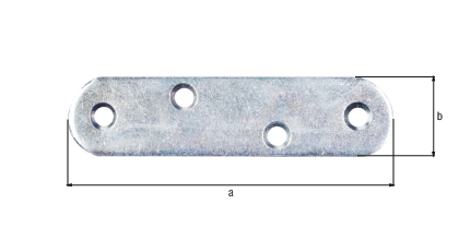Platine d'assemblage avec bouts arrondis, avec trous de vis fraisés, Matériau: Acier brut, Finition: zinguée, Largeur: 19 mm, Longueur: 77 mm, Épaisseur du matériau: 2,00 mm, Nombre de trous: 4, Trou: Ø4,5 mm, CutCase