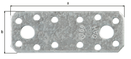 Lastrina di giunzione piana, Materiale: acciaio grezzo, superficie: zincata sendzimir, con marcatura ai sensi della EN 14545, lunghezza: 96 mm, Larghezza: 35 mm, Spessore del materiale: 2,50 mm, Numero di fori: 2 / 12, Foro: Ø11 / Ø5 mm, CutCase Lastrina di giunzione piana, Materiale: acciaio grezzo, superficie: zincata sendzimir, con marcatura ai sensi della EN 14545, lunghezza: 96 mm, Larghezza: 35 mm, Spessore del materiale: 2,50 mm, Numero di fori: 2 / 12, Foro: Ø11 / Ø5 mm, CutCase