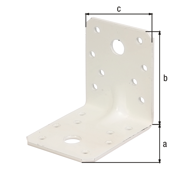 Schwerlast-Winkelverbinder mit Sicke, Material: Stahl roh, Oberfläche: verzinkt, weiß kunststoffbeschichtet, mit CE-Kennzeichnung nach ETA-08/0165, Tiefe: 70 mm, Höhe: 70 mm, Breite: 55 mm, Materialstärke: 2,50 mm, Anzahl Löcher: 2 / 16, Loch: Ø11 / Ø5 mm, CutCase