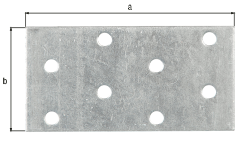 Platine d'assemblage, Matériau: Acier brut, Finition: galvanisée Sendzimir, avec marquage selon EN 14545, Longueur: 80 mm, Largeur: 40 mm, Épaisseur du matériau: 2,00 mm, Nombre de trous: 8, Trou: Ø5 mm, CutCase