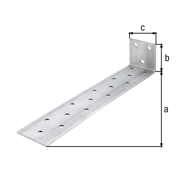 Lastra angolare piana in acciaio per cemento, Materiale: acciaio grezzo, superficie: zincata sendzimir, da cementare, con marcatura CE ai sensi della ETA-08/0165, Profondità: 205 mm, altezza: 40 mm, Larghezza: 40 mm, Spessore del materiale: 2,00 mm, Numero di fori: 18, Foro: Ø5 mm, CutCase