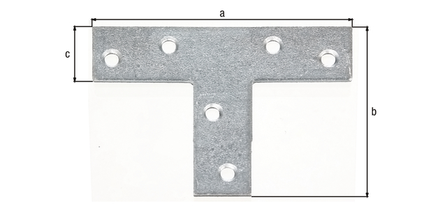 Lastrina di giunzione piana, forma a T, con fori per viti incassate, Materiale: acciaio grezzo, superficie: zincata sendzimir, lunghezza: 70 mm, altezza: 50 mm, Larghezza: 16 mm, Spessore del materiale: 2,00 mm, Numero di fori: 6, Foro: Ø3,8 mm, CutCase Lastrina di giunzione piana, forma a T, con fori per viti incassate, Materiale: acciaio grezzo, superficie: zincata sendzimir, lunghezza: 70 mm, altezza: 50 mm, Larghezza: 16 mm, Spessore del materiale: 2,00 mm, Numero di fori: 6, Foro: Ø3,8 mm, CutCase