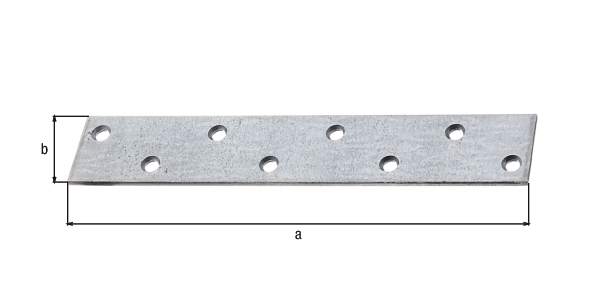 Pletina de ensamblaje, Material: Acero crudo, Superficie: acero galvanizado Sendzimir, Longitud: 170 mm, Anchura: 30 mm, Espesura del material: 3,00 mm, Número de agujeros: 8, Perforación: Ø5,5 mm, CutCase Pletina de ensamblaje, Material: Acero crudo, Superficie: acero galvanizado Sendzimir, Longitud: 170 mm, Anchura: 30 mm, Espesura del material: 3,00 mm, Número de agujeros: 8, Perforación: Ø5,5 mm, CutCase