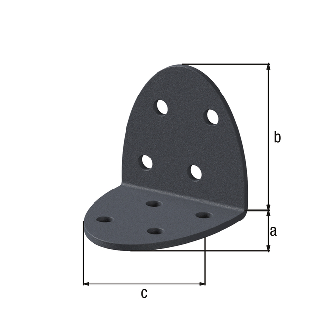 Ovado Angle bracket, Material: steel, Surface: galvanised, graphite grey powder-coated, Depth: 40 mm, Height: 40 mm, Width: 40 mm, Material thickness: 2.00 mm, No. of holes: 8, Hole: Ø4.5 mm, CutCase Ovado Angle bracket, Material: steel, Surface: galvanised, graphite grey powder-coated, Depth: 40 mm, Height: 40 mm, Width: 40 mm, Material thickness: 2.00 mm, No. of holes: 8, Hole: Ø4.5 mm, CutCase