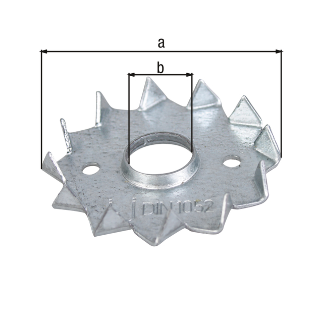 Crampon bulldog, Matériau: Acier brut, Finition: galvanisée Sendzimir, avec marquage selon EN 14545, Ø extérieur: 50 mm, Ø intérieur: 12 mm, conçu pour des gabarits standard en bois massif de construction et en lamellé-collé, CutCase Crampon bulldog, Matériau: Acier brut, Finition: galvanisée Sendzimir, avec marquage selon EN 14545, Ø extérieur: 50 mm, Ø intérieur: 12 mm, conçu pour des gabarits standard en bois massif de construction et en lamellé-collé, CutCase