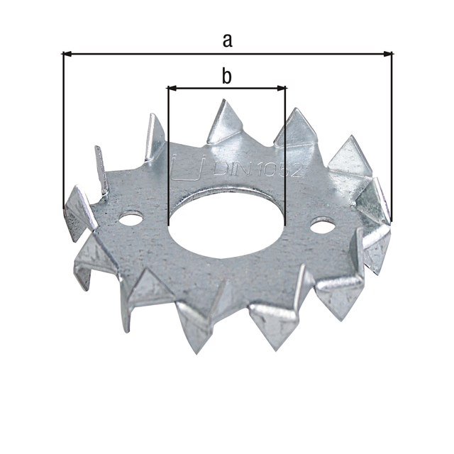 Crampon bulldog, Matériau: Acier brut, Finition: galvanisée Sendzimir, avec marquage selon EN 14545, Ø extérieur: 50 mm, Ø intérieur: 17 mm, conçu pour des gabarits standard en bois massif de construction et en lamellé-collé, CutCase