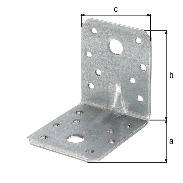 Schwerlast-Winkelverbinder mit Sicke, Material: Stahl roh, Oberfläche: sendzimirverzinkt, mit CE-Kennzeichnung nach ETA-08/0165, Tiefe: 70 mm, Höhe: 70 mm, Breite: 55 mm, Materialstärke: 2,50 mm, Anzahl Löcher: 2 / 16, Loch: Ø11 / Ø5 mm, Fachhandelsgebinde