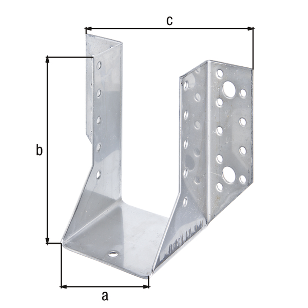 Staffa per travi, tipo A, Materiale: acciaio inox, larghezza netta: 80 mm, altezza: 120 mm, larghezza totale: 150 mm, Spessore del materiale: 2,00 mm, Numero di fori: 4 / 30, Foro: Ø11 / Ø5 mm, CutCase