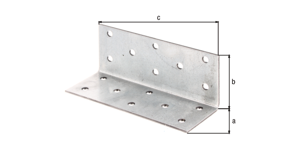 Angle bracket, Material: raw steel, Surface: sendzimir galvanised, Depth: 40 mm, Height: 40 mm, Width: 100 mm, Material thickness: 2.00 mm, No. of holes: 16, Hole: Ø5 mm, CutCase Angle bracket, Material: raw steel, Surface: sendzimir galvanised, Depth: 40 mm, Height: 40 mm, Width: 100 mm, Material thickness: 2.00 mm, No. of holes: 16, Hole: Ø5 mm, CutCase