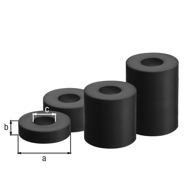 Spacer sleeve set for screws, Material: Plastic (acrylonitrile/butadiene/styrene), color: black, Contents per PU: 5 Piece, External dia.: 20 mm, Height: 5 / 10 / 20 / 30 mm, Inner dia.: 8.5 mm, Retail packaged Spacer sleeve set for screws, Material: Plastic (acrylonitrile/butadiene/styrene), color: black, Contents per PU: 5 Piece, External dia.: 20 mm, Height: 5 / 10 / 20 / 30 mm, Inner dia.: 8.5 mm, Retail packaged