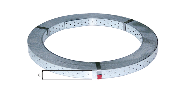 Bande perforée, Matériau: Acier brut, Finition: galvanisée Sendzimir, avec marquage selon EN 14545, Largeur: 40 mm, Longueur: 50 m, Épaisseur du matériau: 2,00 mm, Trou: Ø5 mm